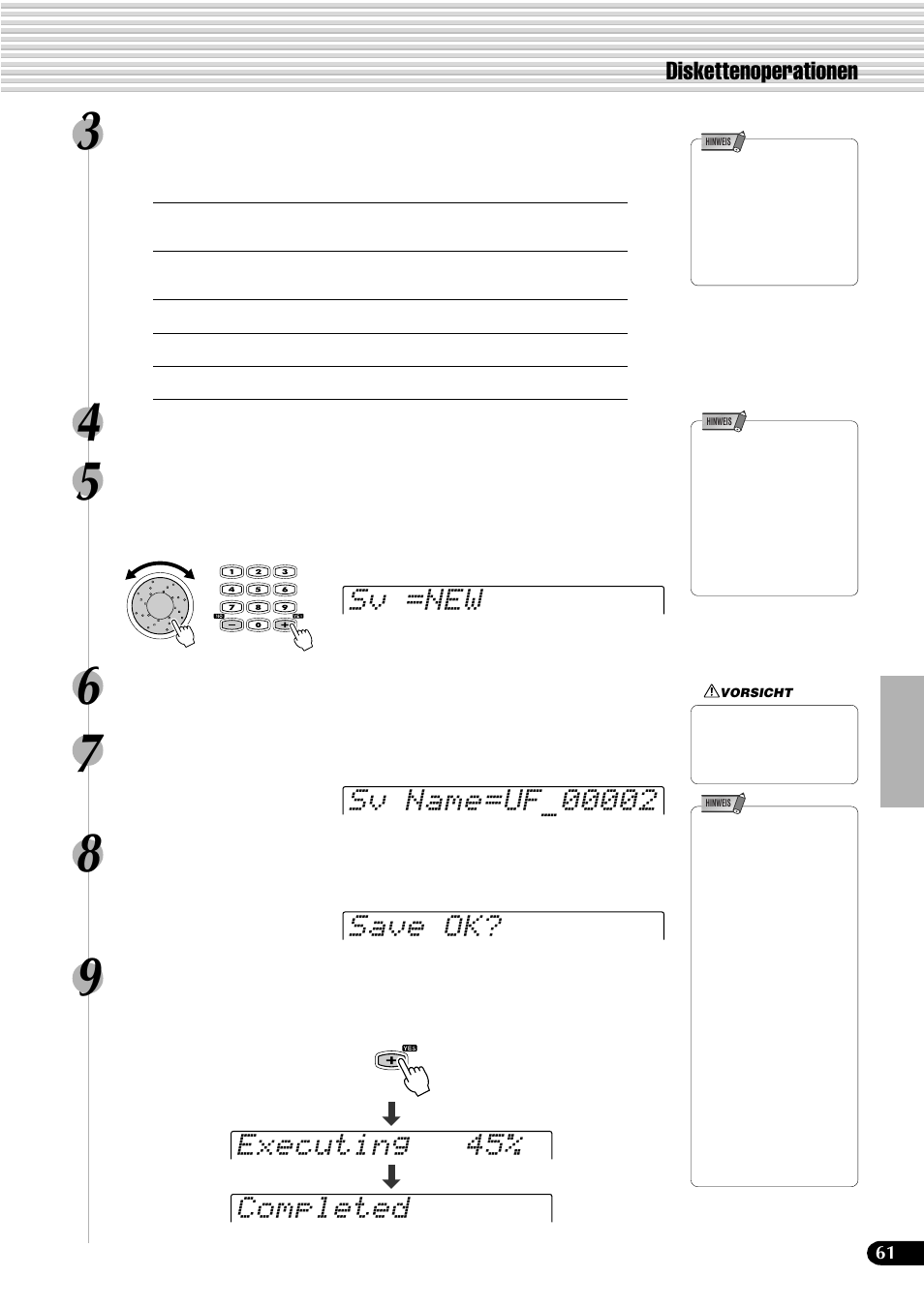Executing 45% completed, Diskettenoperationen | Yamaha PSR-540 User Manual | Page 62 / 161