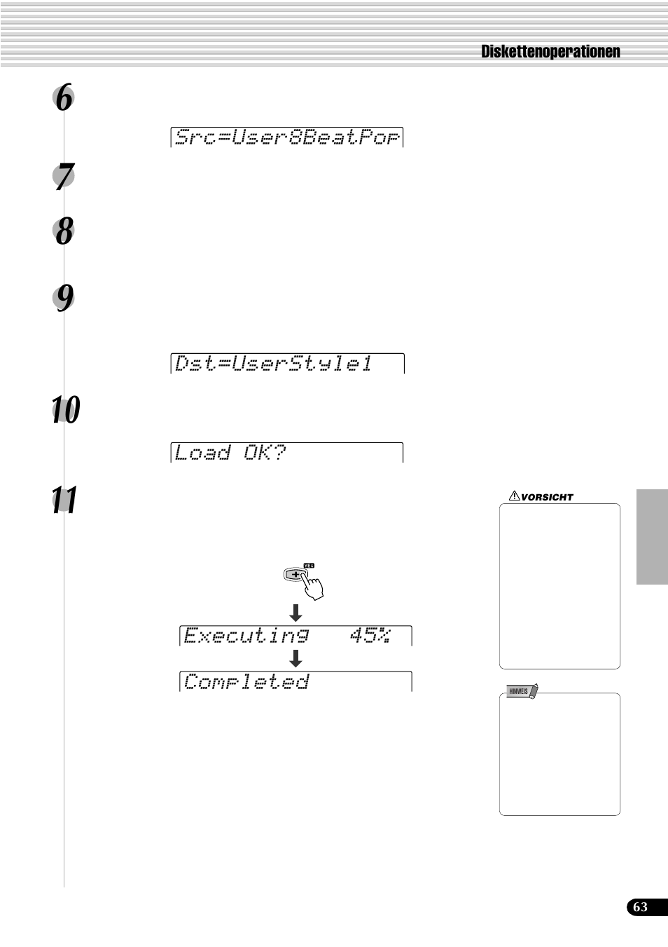 Src=user8beatpop dst=userstyle1 load ok, Executing 45% completed | Yamaha PSR-540 User Manual | Page 64 / 161