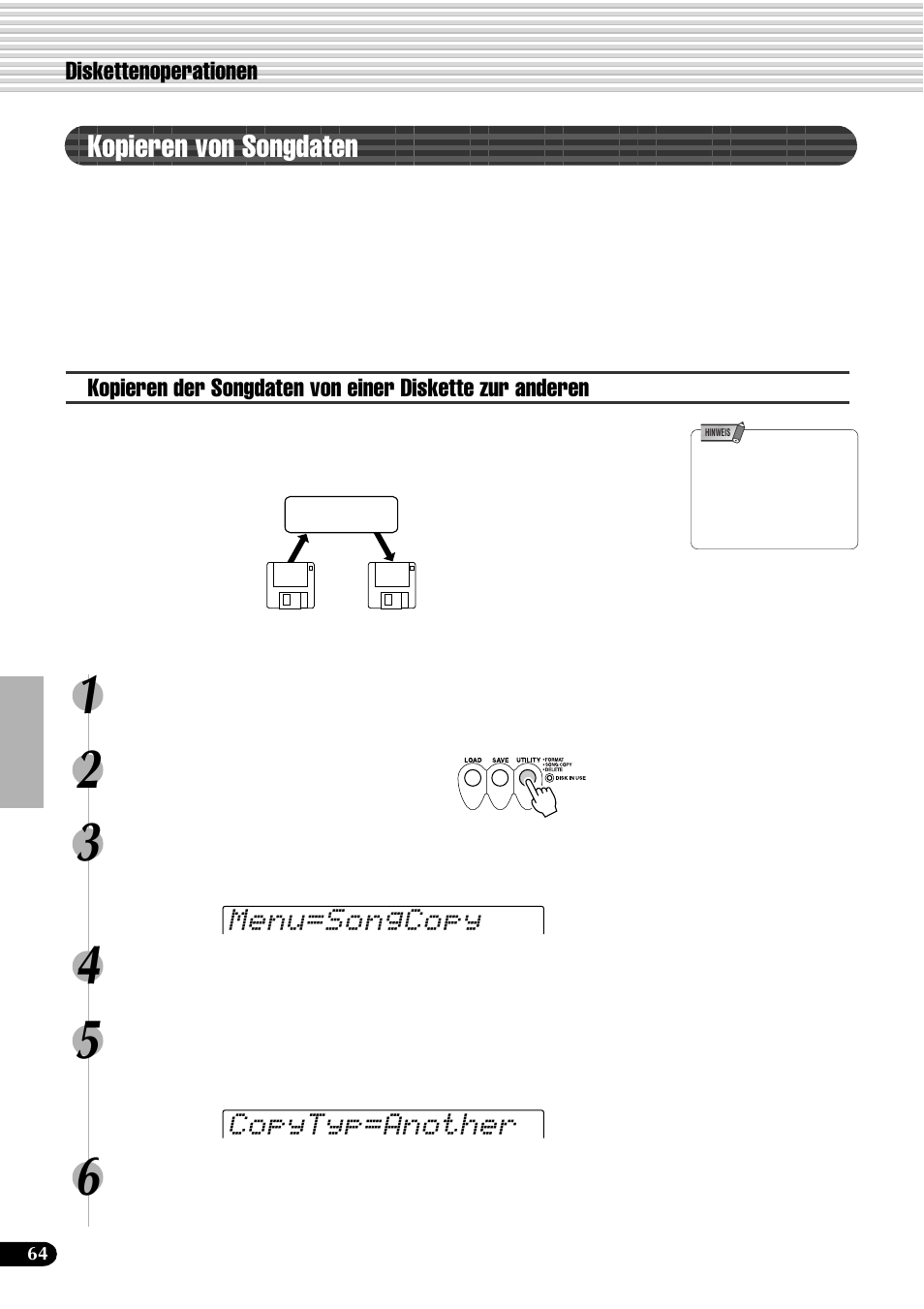 Kopieren von songdaten, Menu=songcopy copytyp=another | Yamaha PSR-540 User Manual | Page 65 / 161