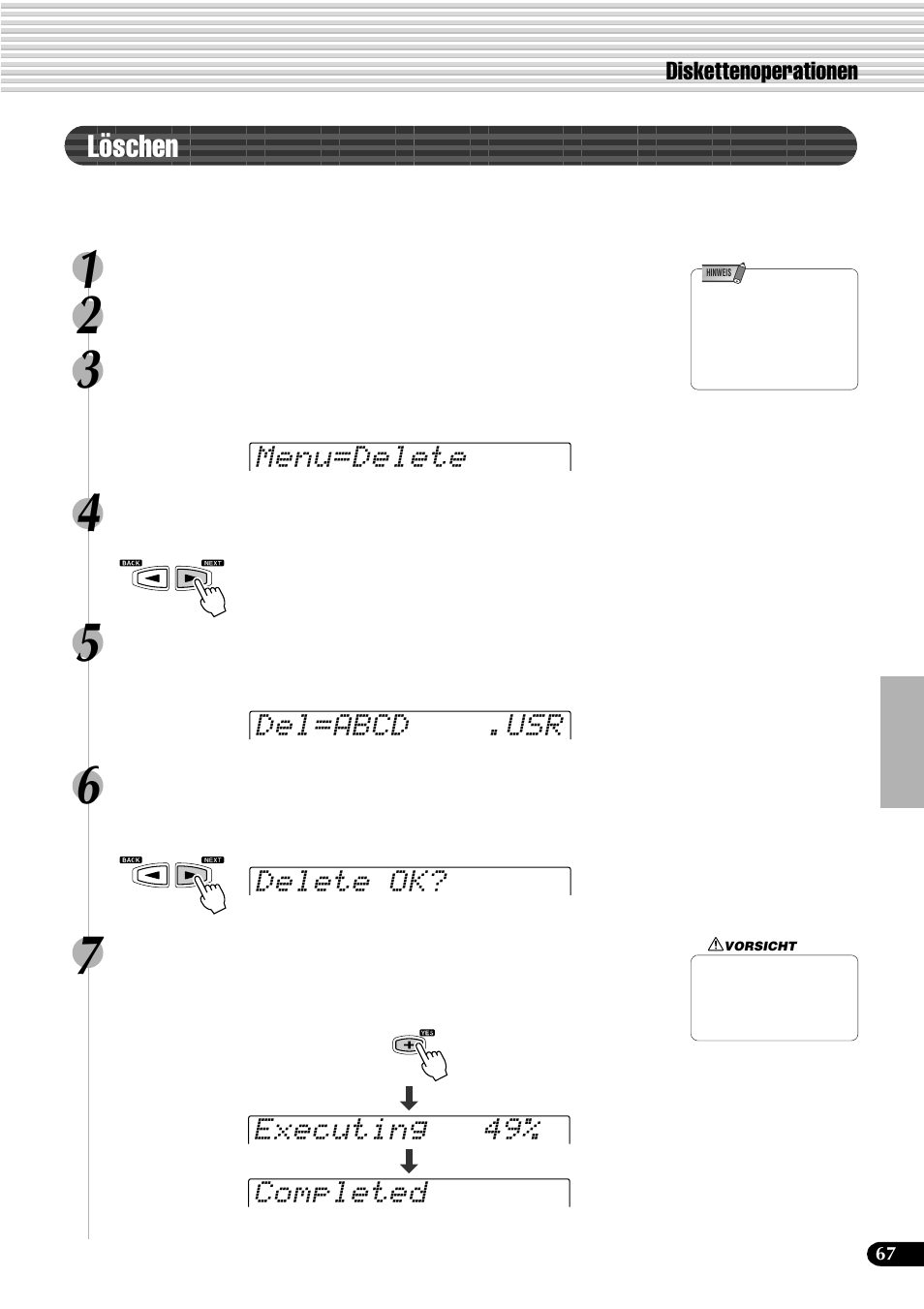 Löschen | Yamaha PSR-540 User Manual | Page 68 / 161