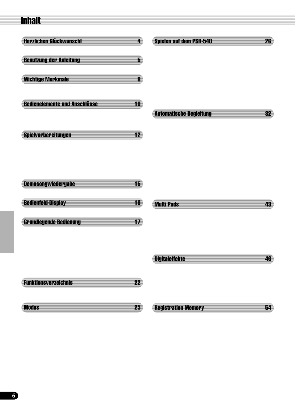 Inhalt | Yamaha PSR-540 User Manual | Page 7 / 161