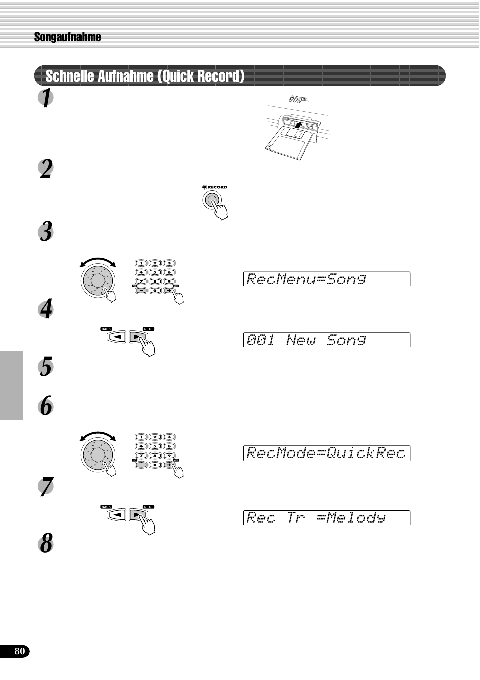 Schnelle aufnahme (quick record) | Yamaha PSR-540 User Manual | Page 81 / 161