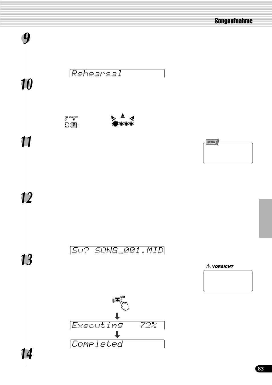 Rehearsal sv? song 001.mid, Executing 72% completed | Yamaha PSR-540 User Manual | Page 84 / 161