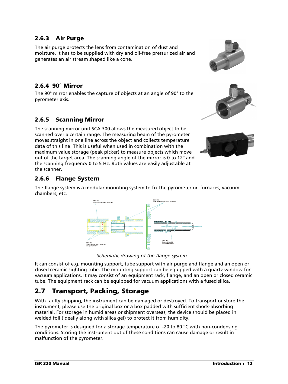 3 air purge, 5 scanning mirror, 6 flange system | 7 transport, packing, storage | LumaSense Technologies ISR 320 User Manual | Page 12 / 46