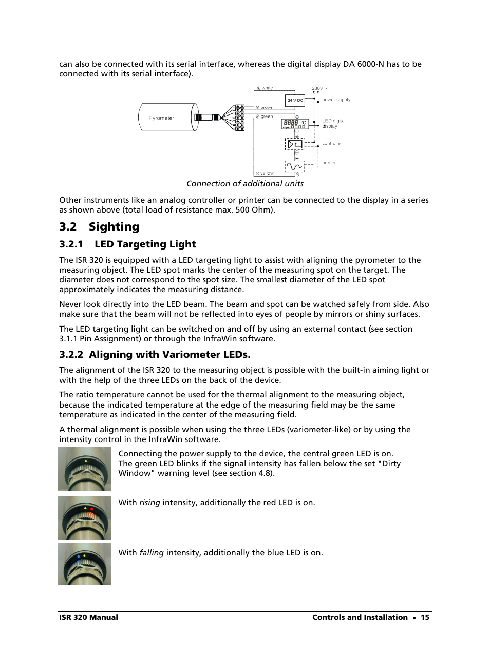 2 sighting, 1 led targeting light | LumaSense Technologies ISR 320 User Manual | Page 15 / 46