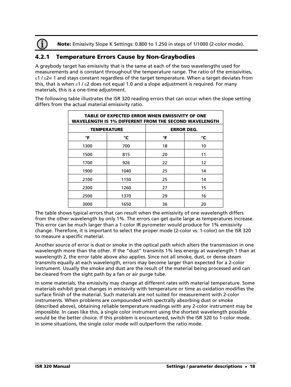 1 temperature errors cause by non-graybodies | LumaSense Technologies ISR 320 User Manual | Page 18 / 46