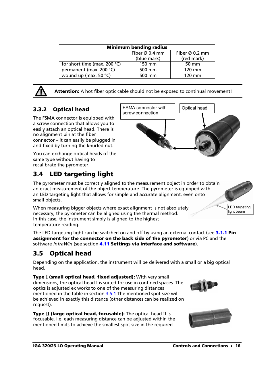 2 optical head, 4 led targeting light, 5 optical head | LumaSense Technologies IGA 320/23-LO User Manual | Page 16 / 44
