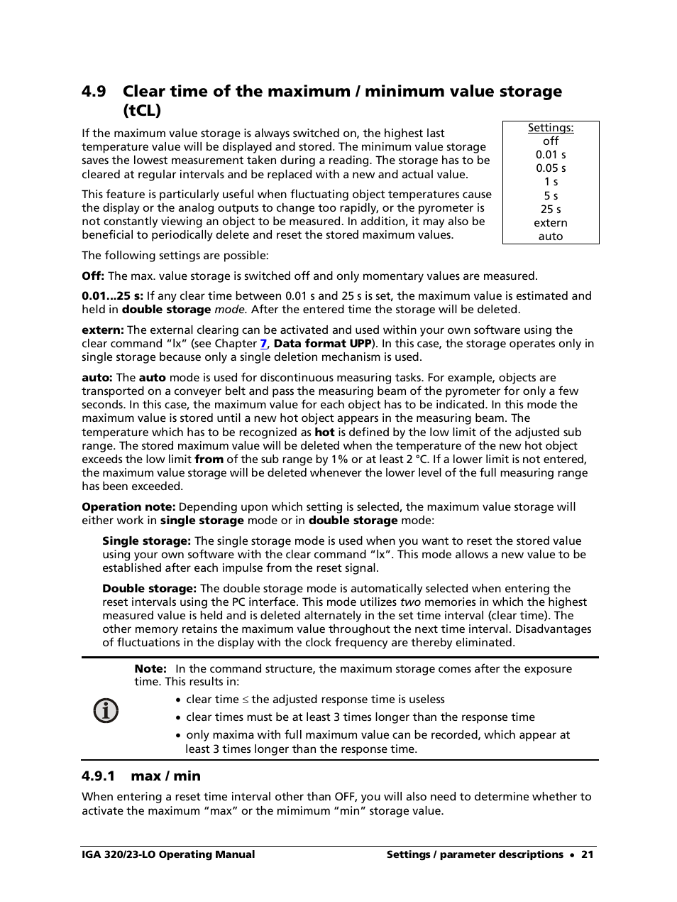 1 max / min | LumaSense Technologies IGA 320/23-LO User Manual | Page 21 / 44