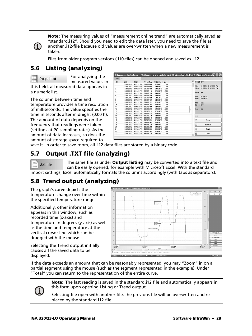 6 listing (analyzing), 7 output .txt file (analyzing), 8 trend output (analyzing) | LumaSense Technologies IGA 320/23-LO User Manual | Page 28 / 44