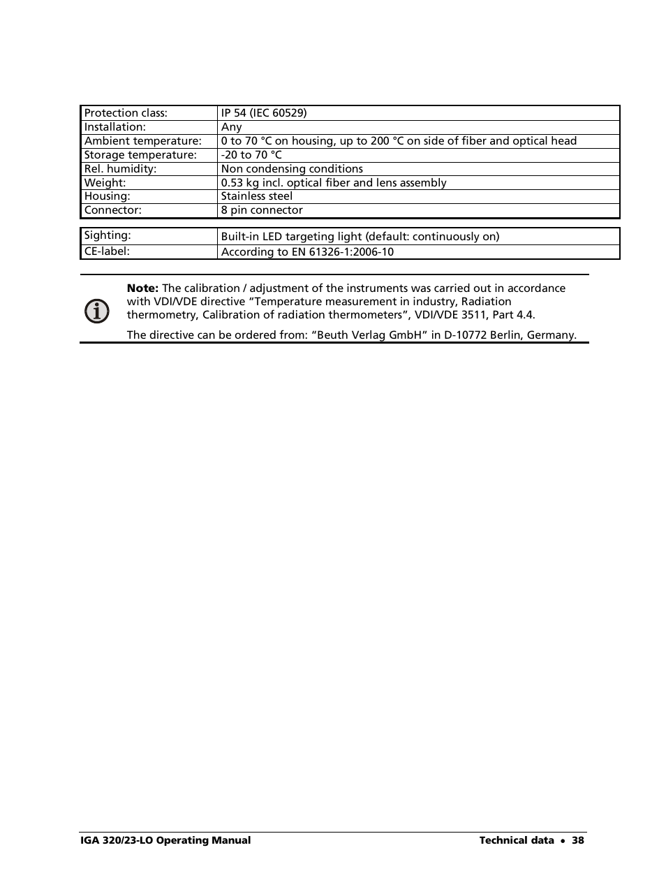 LumaSense Technologies IGA 320/23-LO User Manual | Page 38 / 44
