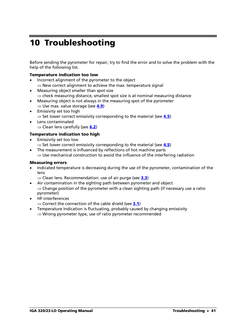 10 troubleshooting | LumaSense Technologies IGA 320/23-LO User Manual | Page 41 / 44