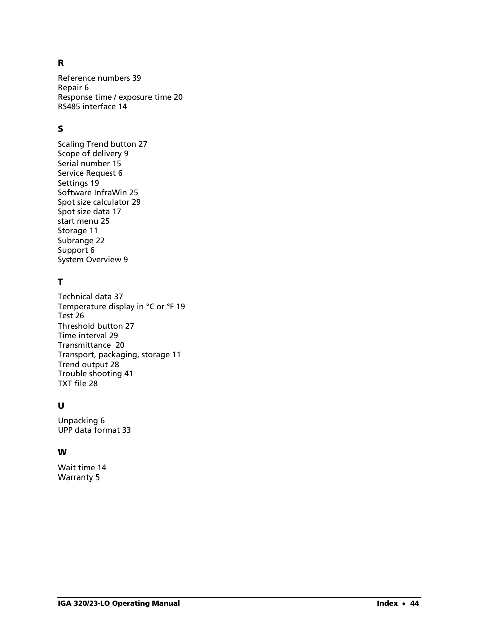 LumaSense Technologies IGA 320/23-LO User Manual | Page 44 / 44