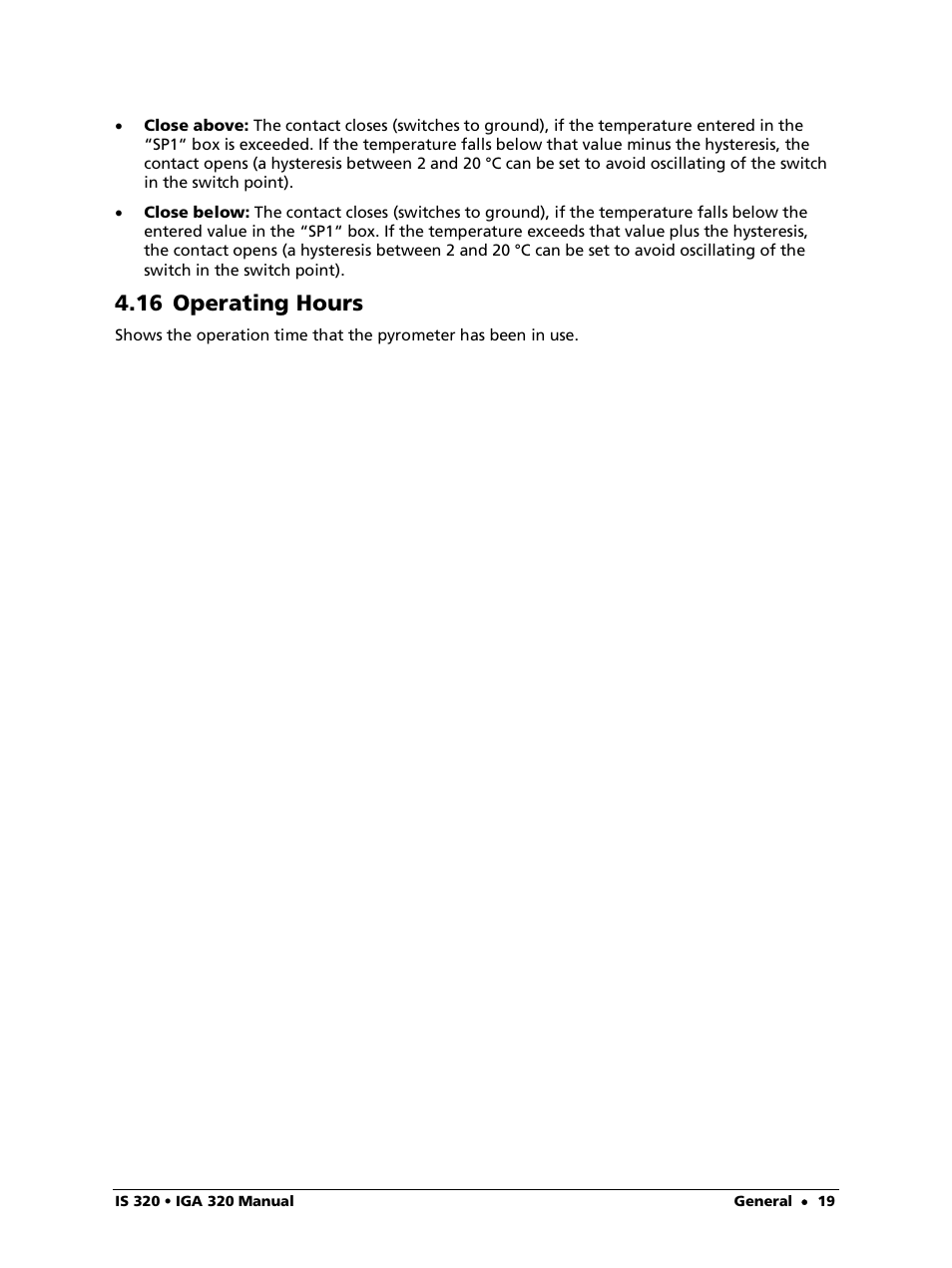 16 operating hours | LumaSense Technologies IS 320 User Manual | Page 19 / 34