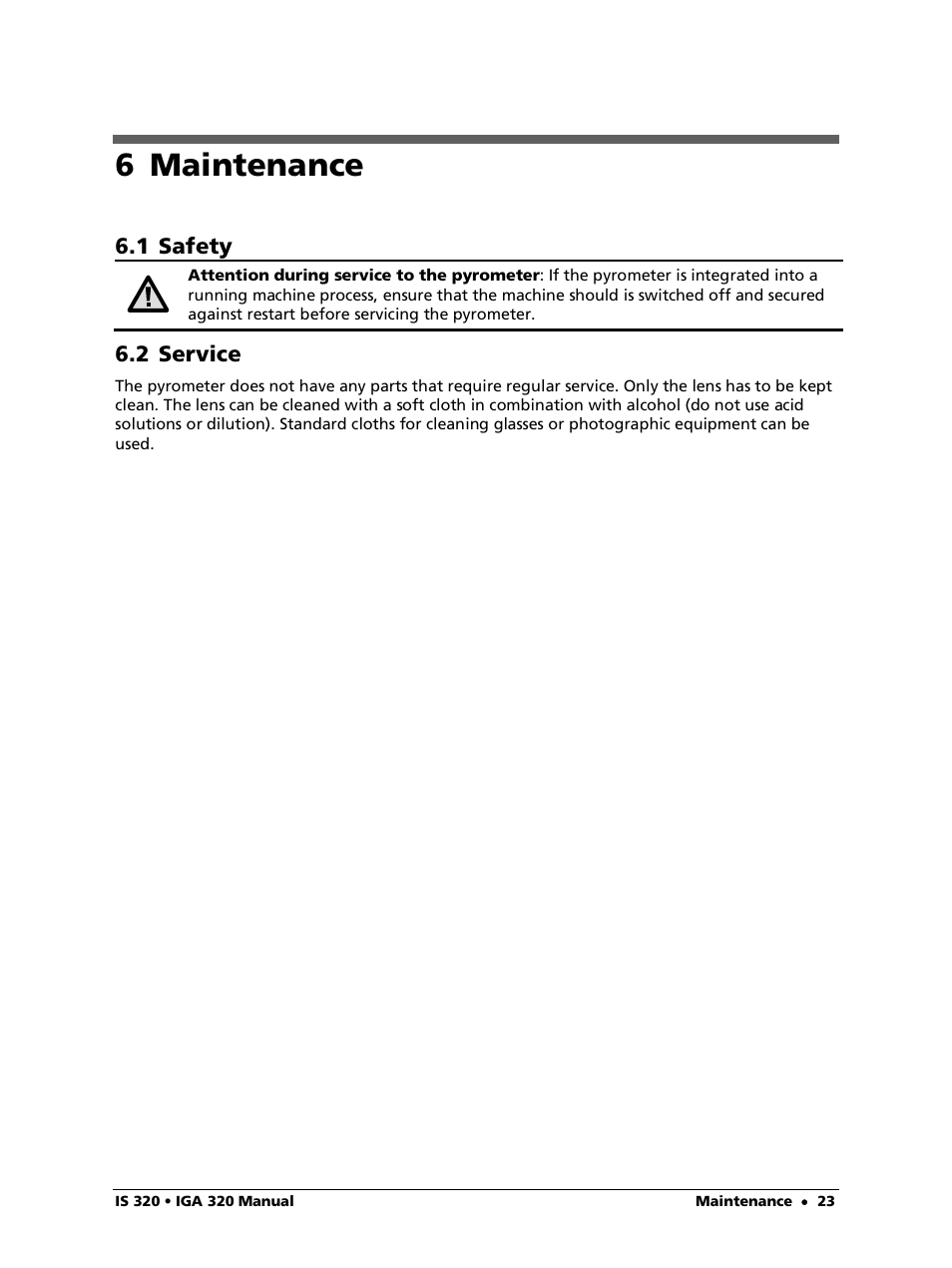 6 maintenance, 2 service | LumaSense Technologies IS 320 User Manual | Page 23 / 34