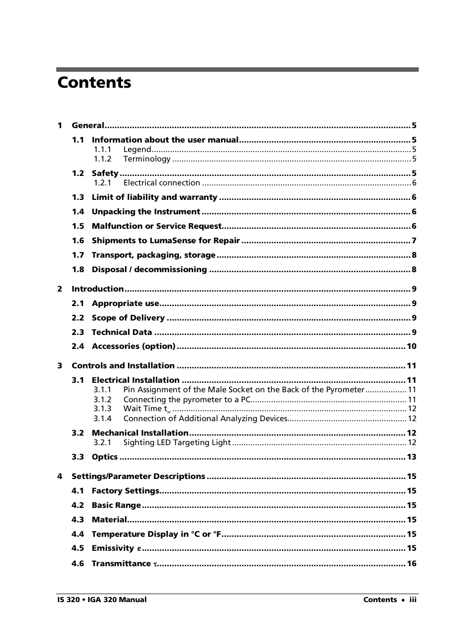 LumaSense Technologies IS 320 User Manual | Page 3 / 34