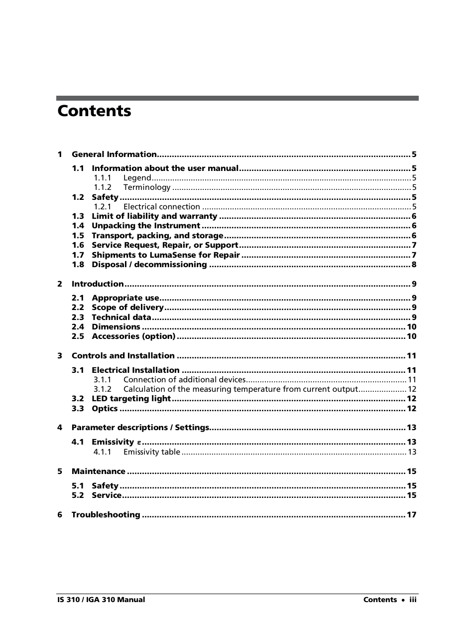 LumaSense Technologies IS 310 User Manual | Page 3 / 21