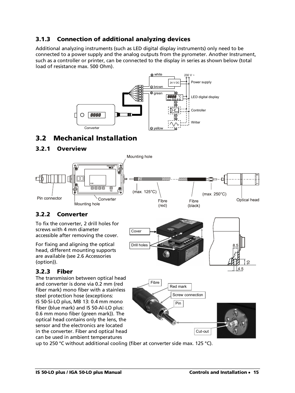 3 connection of additional analyzing devices, 2 mechanical installation, 1 overview | 2 converter, 3 fiber, 1 overview 3.2.2 converter | LumaSense Technologies IS 50-LO plus User Manual | Page 15 / 36