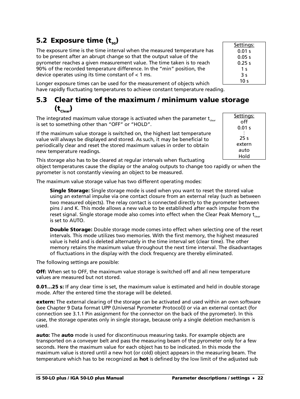 2 exposure time (t90), 2 exposure time (t | LumaSense Technologies IS 50-LO plus User Manual | Page 22 / 36