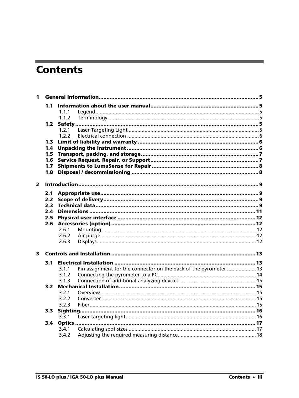 LumaSense Technologies IS 50-LO plus User Manual | Page 3 / 36