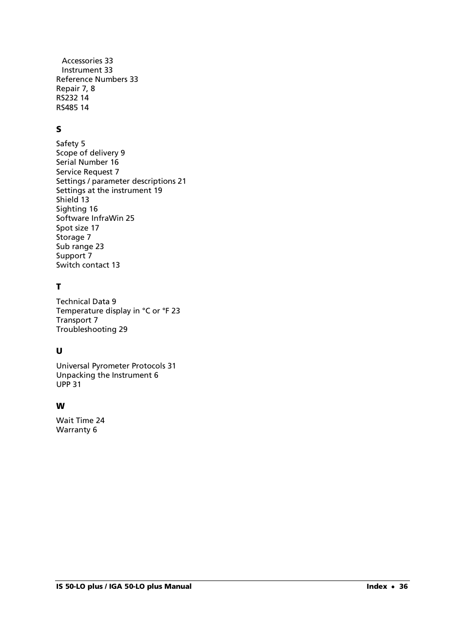 LumaSense Technologies IS 50-LO plus User Manual | Page 36 / 36