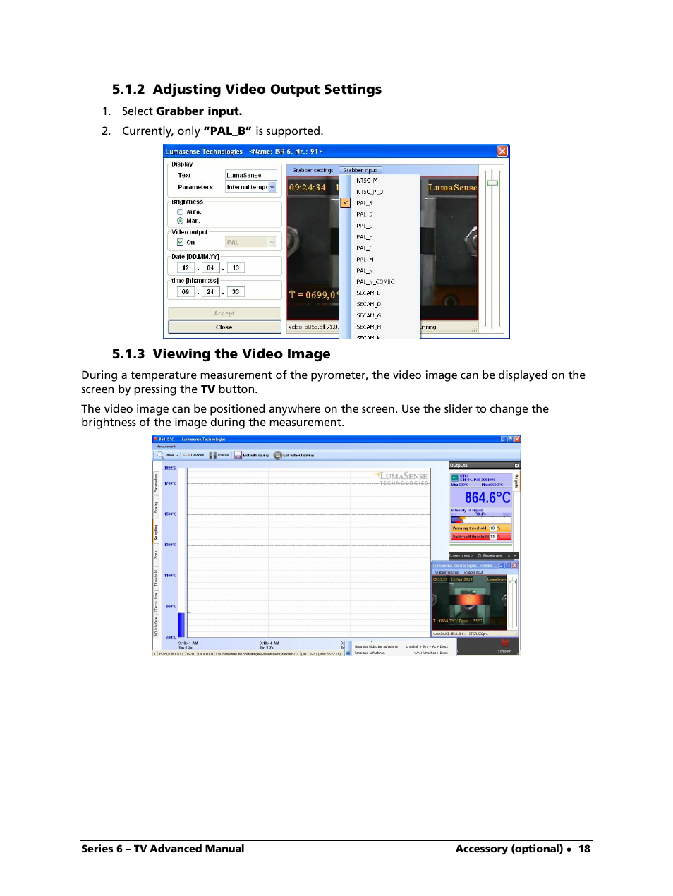 2 adjusting video output settings, 3 viewing the video image | LumaSense Technologies ISR 6-TV Advanced User Manual | Page 18 / 25