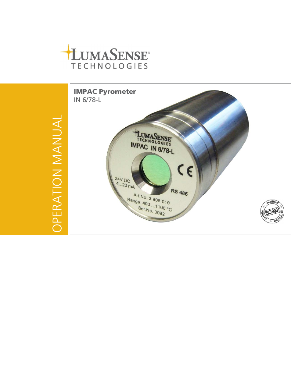 LumaSense Technologies IN 6/78-L User Manual | 38 pages