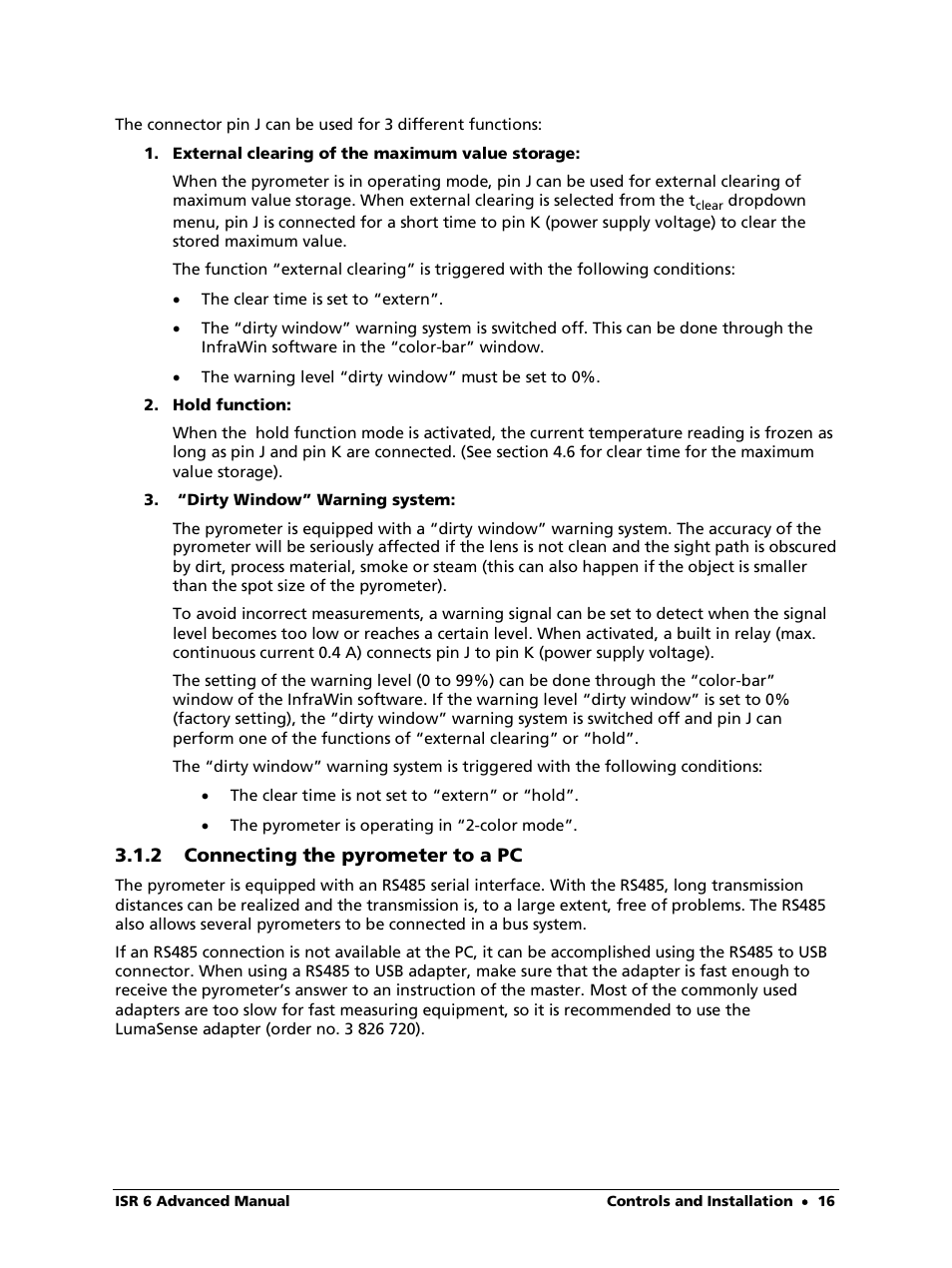 2 connecting the pyrometer to a pc | LumaSense Technologies ISR 6 Advanced User Manual | Page 16 / 50