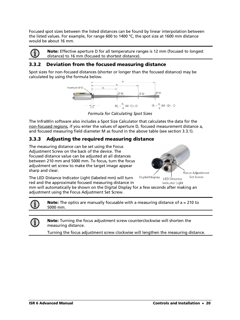 2 deviation from the focused measuring distance, 3 adjusting the required measuring distance | LumaSense Technologies ISR 6 Advanced User Manual | Page 20 / 50