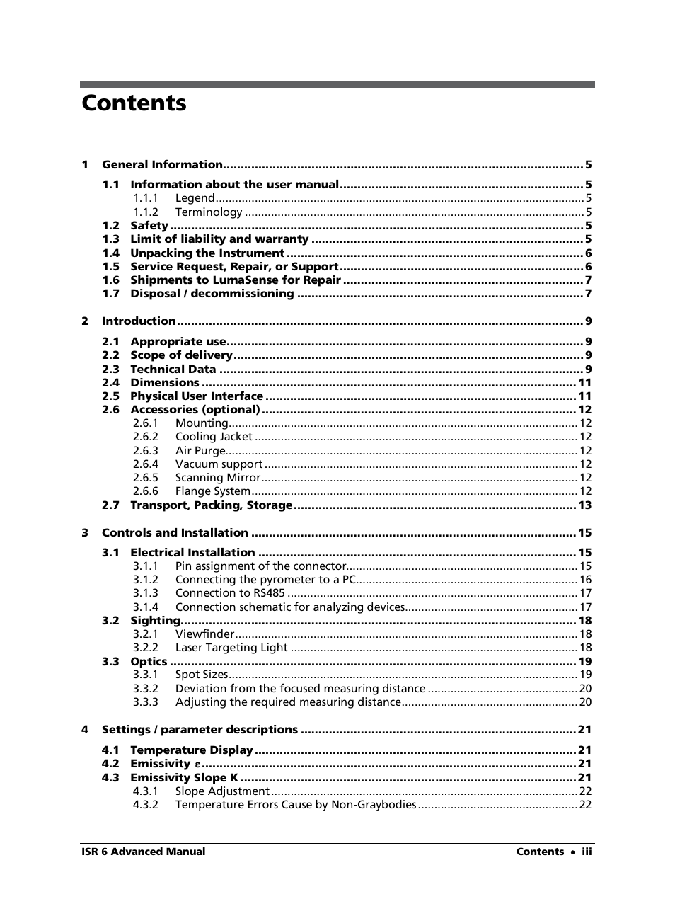 LumaSense Technologies ISR 6 Advanced User Manual | Page 3 / 50