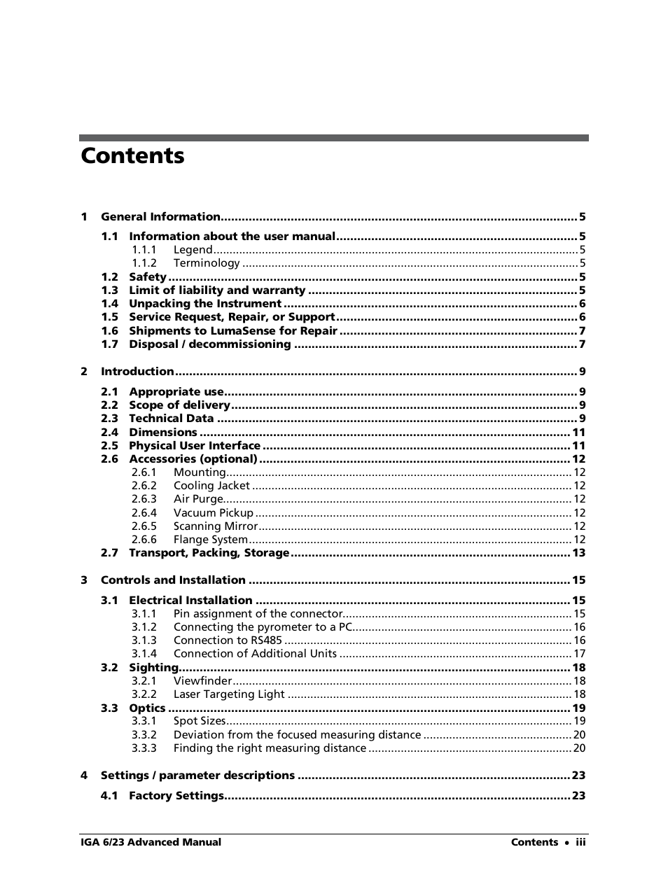 LumaSense Technologies IGA 6/23 Advanced User Manual | Page 3 / 46