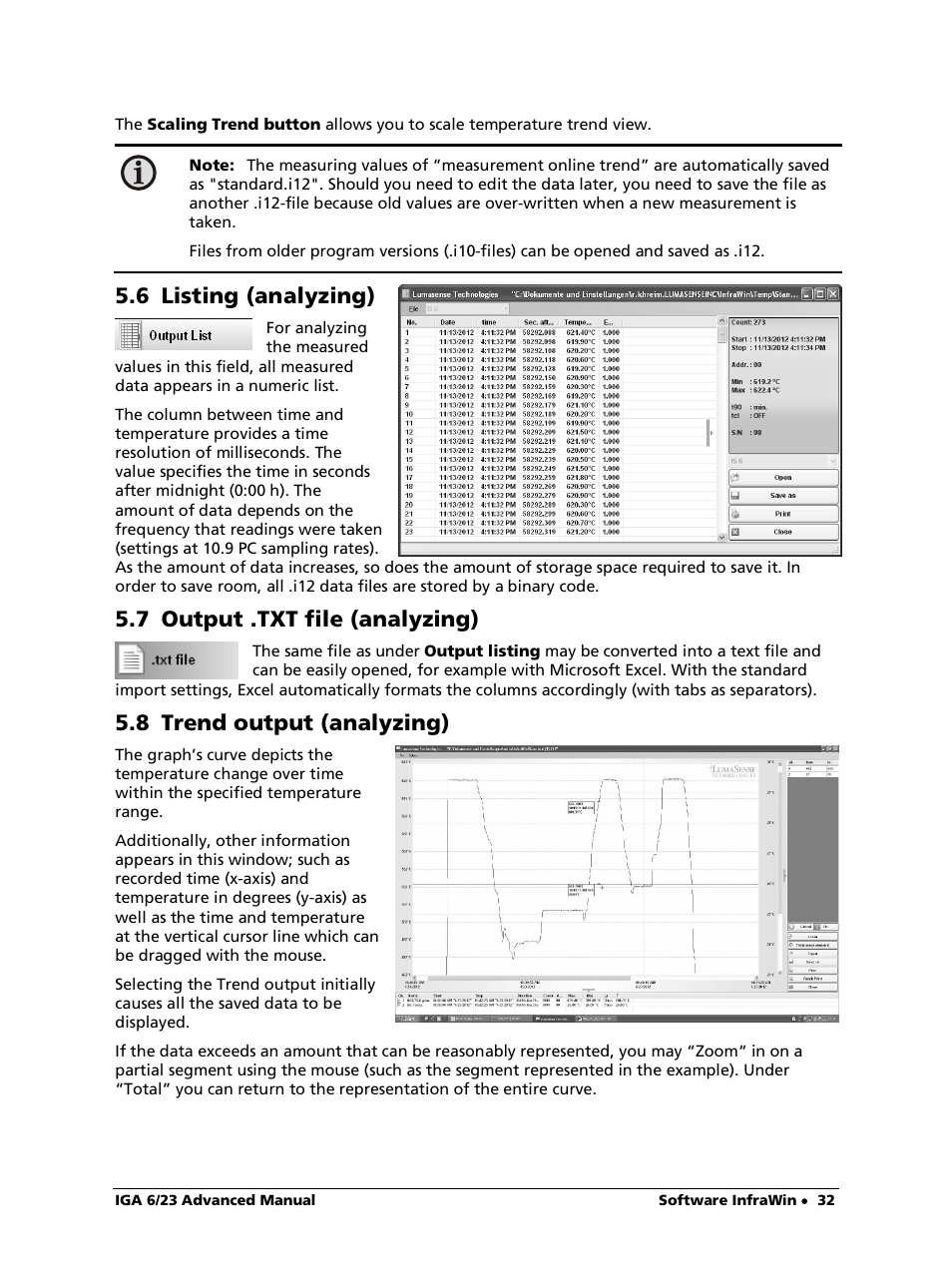 6 listing (analyzing), 7 output .txt file (analyzing), 8 trend output (analyzing) | LumaSense Technologies IGA 6/23 Advanced User Manual | Page 32 / 46