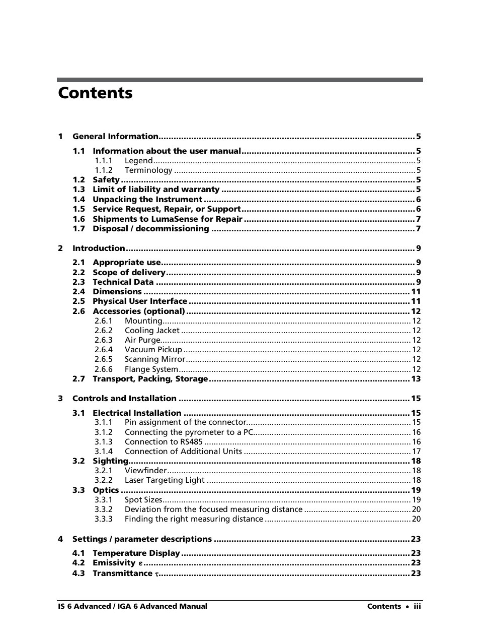 LumaSense Technologies IS 6 Advanced User Manual | Page 3 / 44