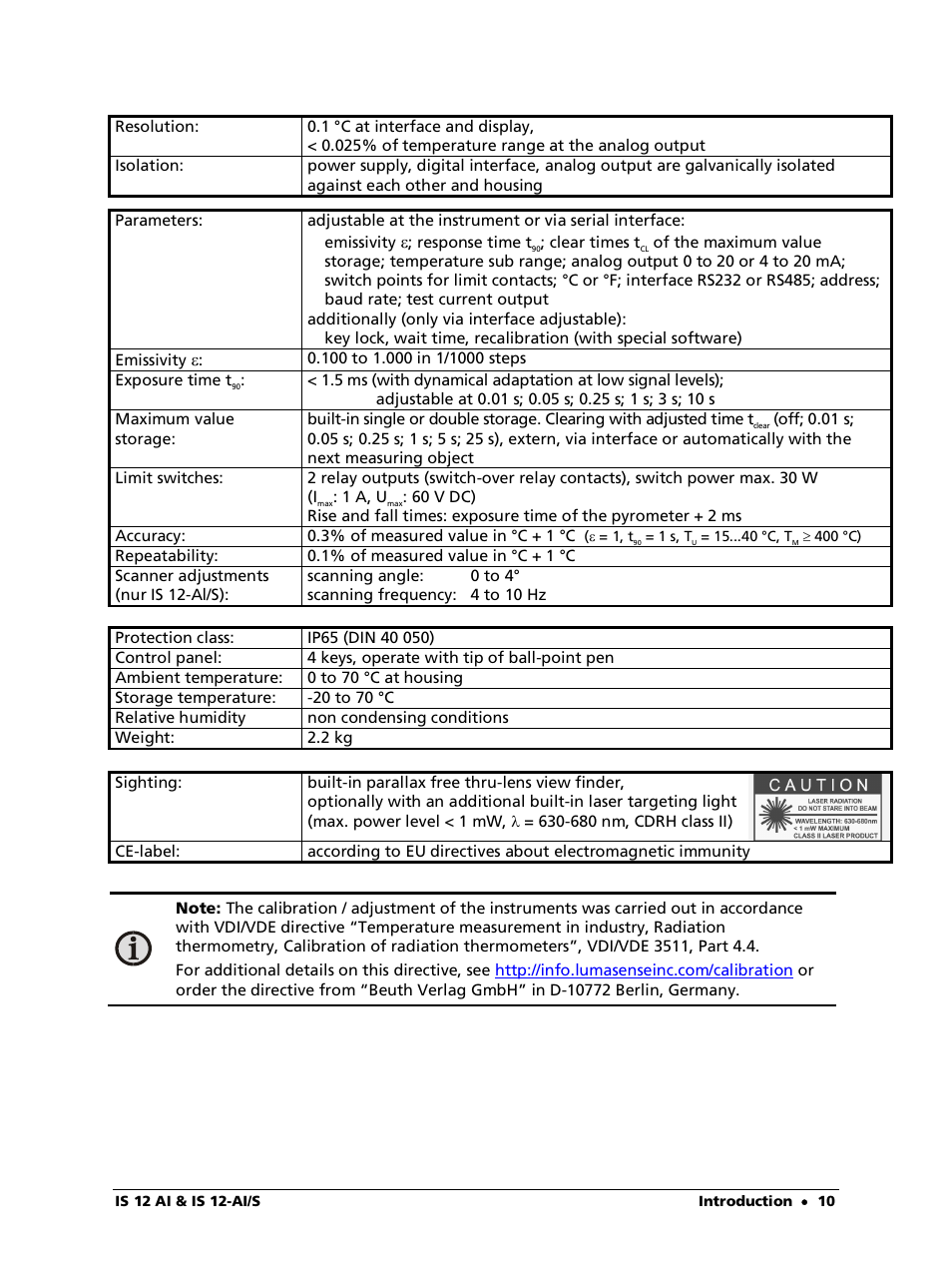 LumaSense Technologies IS 12-Al/S User Manual | Page 10 / 38