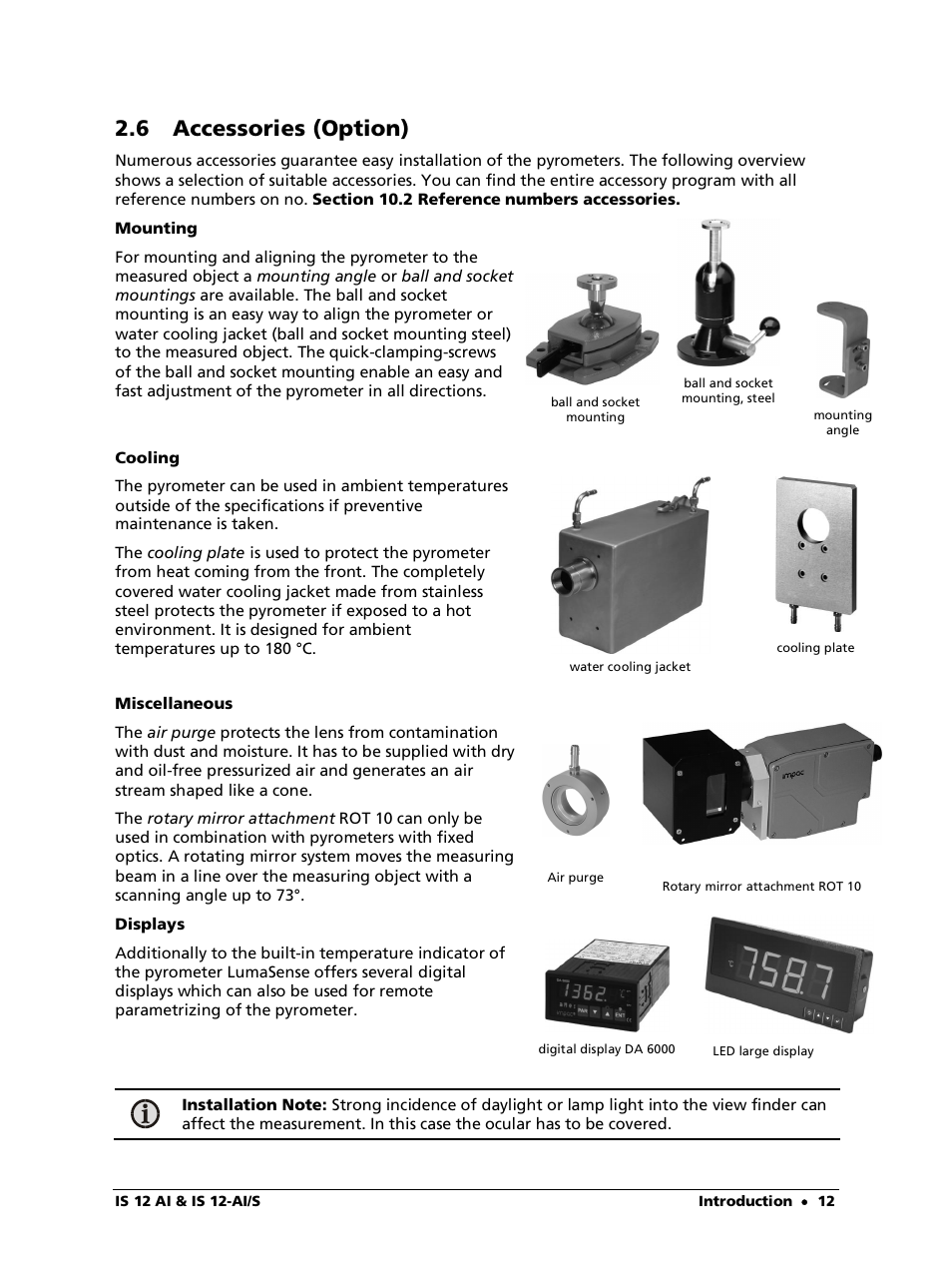 6 accessories (option) | LumaSense Technologies IS 12-Al/S User Manual | Page 12 / 38