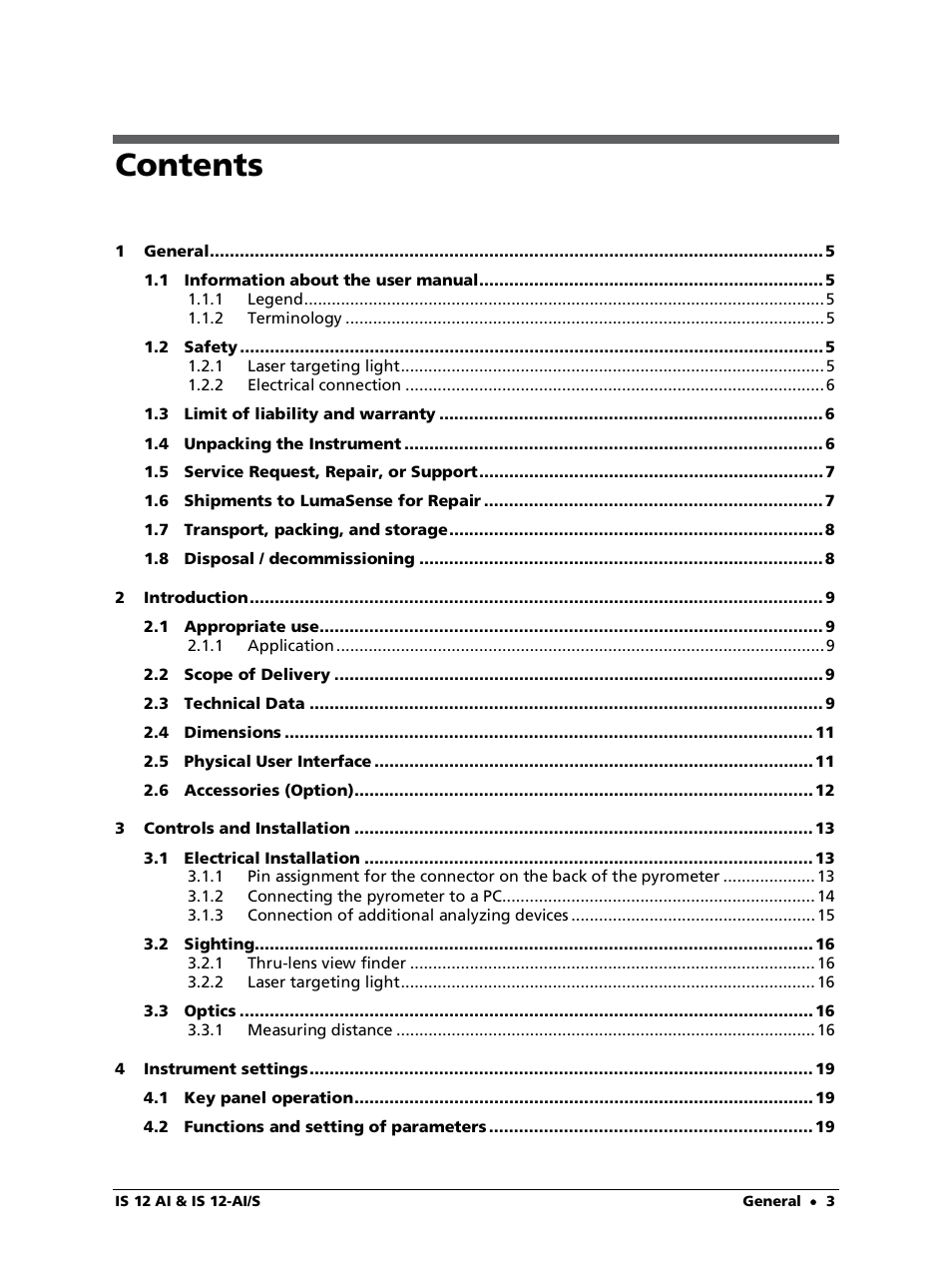 LumaSense Technologies IS 12-Al/S User Manual | Page 3 / 38