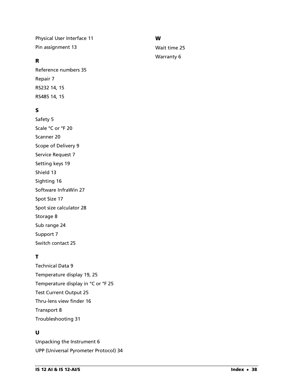 LumaSense Technologies IS 12-Al/S User Manual | Page 38 / 38