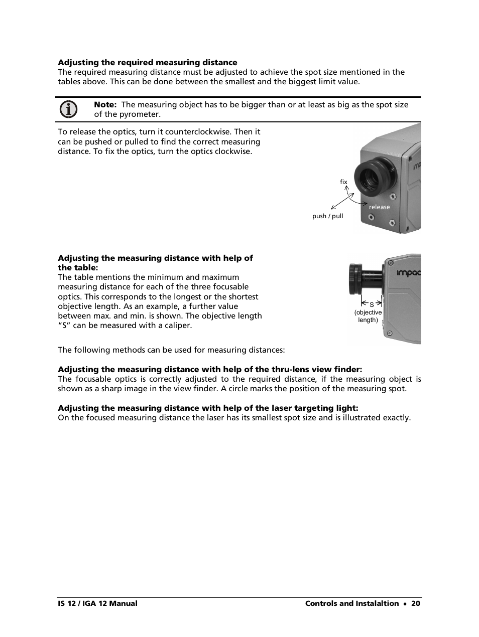 Adjusting the required measuring distance | LumaSense Technologies IS 12-S User Manual | Page 20 / 40