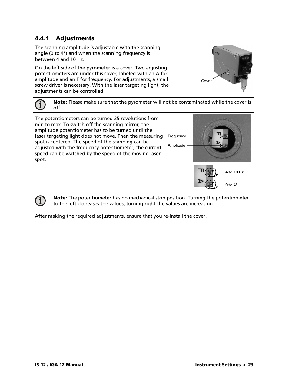 1 adjustments | LumaSense Technologies IS 12-S User Manual | Page 23 / 40