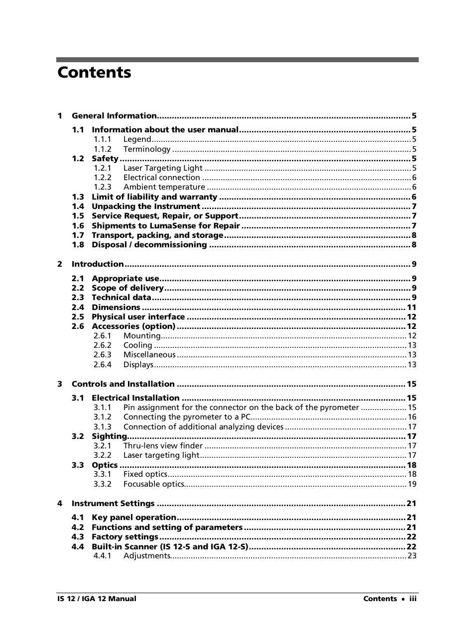 LumaSense Technologies IS 12-S User Manual | Page 3 / 40