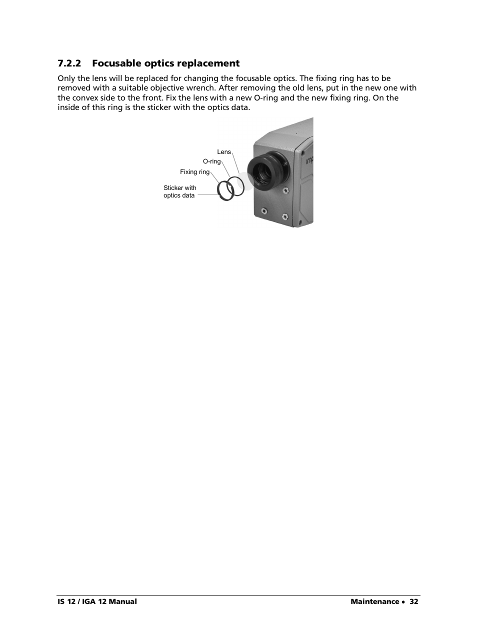 2 focusable optics replacement | LumaSense Technologies IS 12-S User Manual | Page 32 / 40