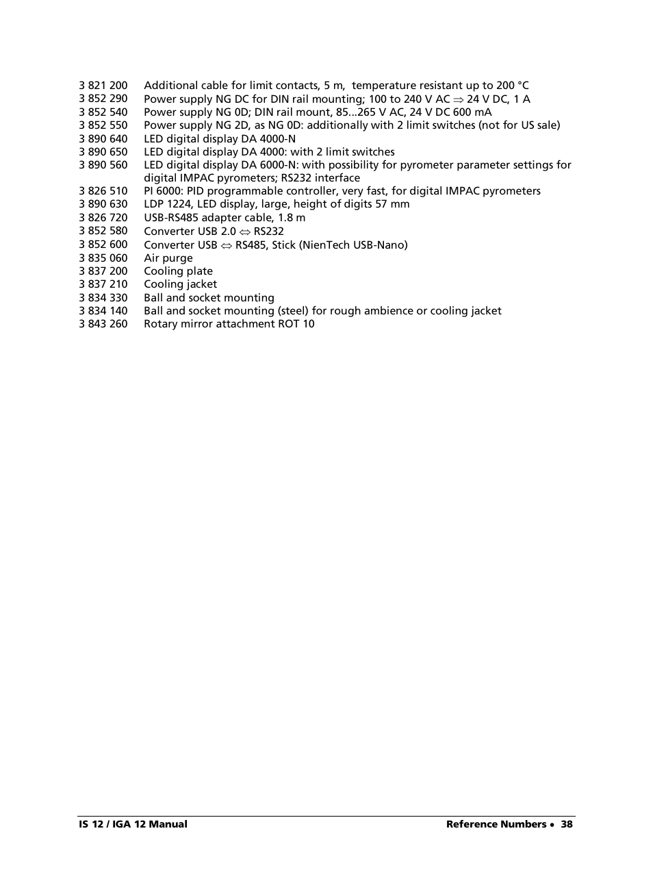 LumaSense Technologies IS 12-S User Manual | Page 38 / 40