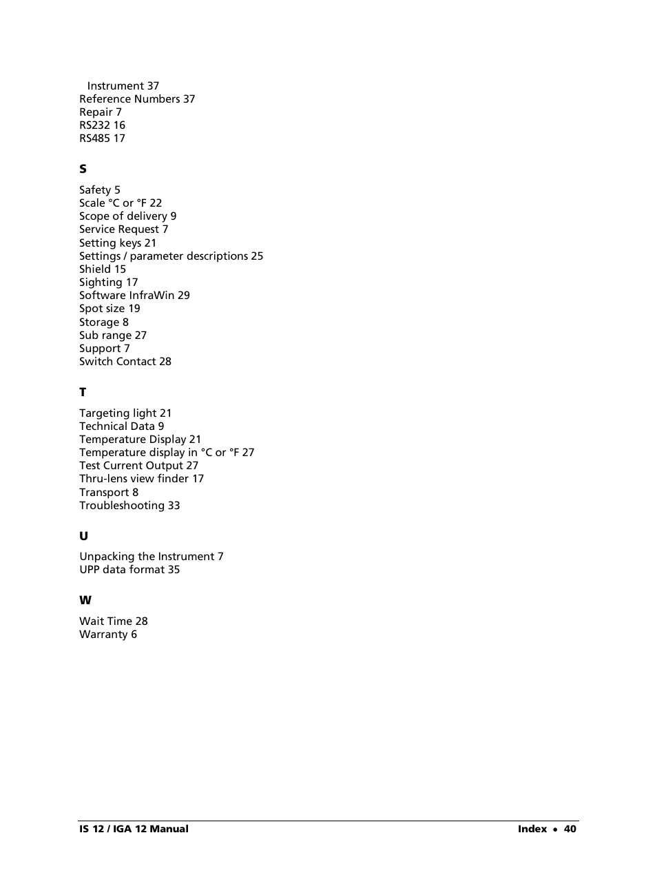 LumaSense Technologies IS 12-S User Manual | Page 40 / 40