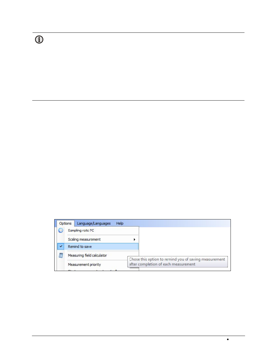4 saving measurement values, 1 using the remind to save option, Using the remind to save option | LumaSense Technologies InfraWin 5 User Manual | Page 11 / 32