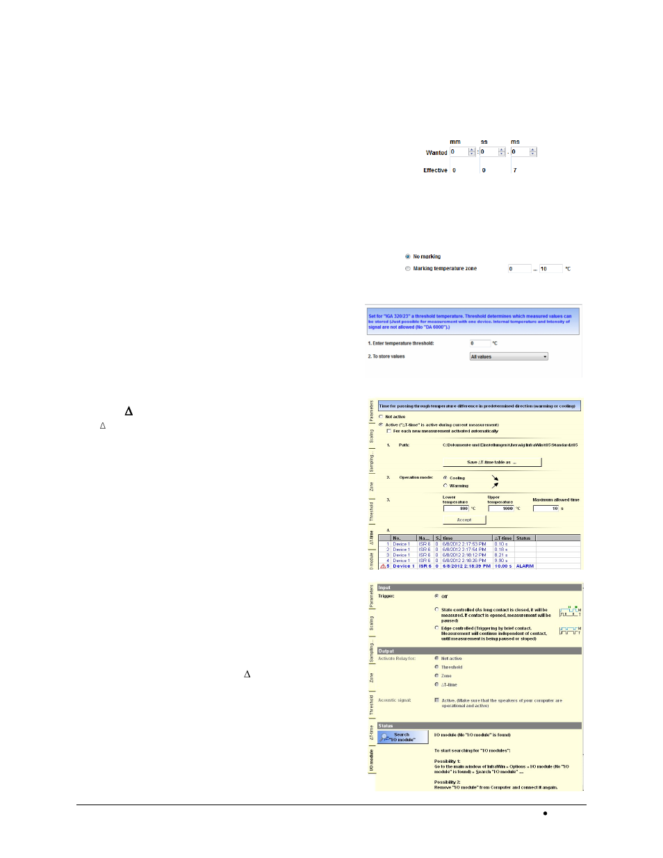 3 sampling rate tab, 4 zone tab, 5 threshold | 6  t-time, 7 i/o module (optional), Sampling rate tab, Zone tab, Threshold, T-time, I/o module (optional) | LumaSense Technologies InfraWin 5 User Manual | Page 22 / 32