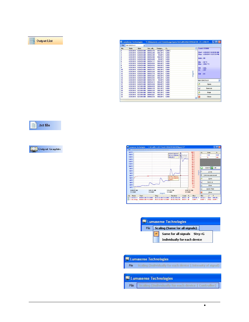 2 listing (analyzing), 3 output .txt file (analyzing), 4 trend output (analyzing) | LumaSense Technologies InfraWin 5 User Manual | Page 23 / 32