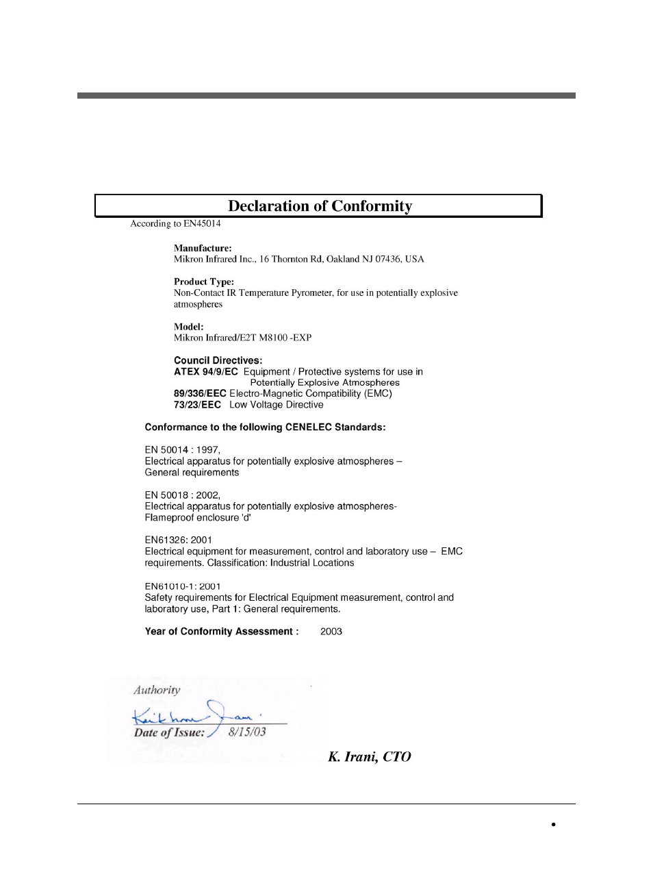 Appendix c: declaration of conformity/ certificate | LumaSense Technologies M8100SM-EXP User Manual | Page 61 / 78