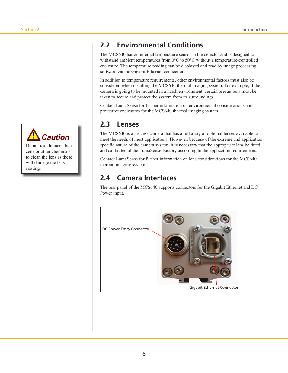 2 environmental conditions, 3 lenses, 4 camera interfaces | LumaSense Technologies MCS640 Manual User Manual | Page 10 / 26