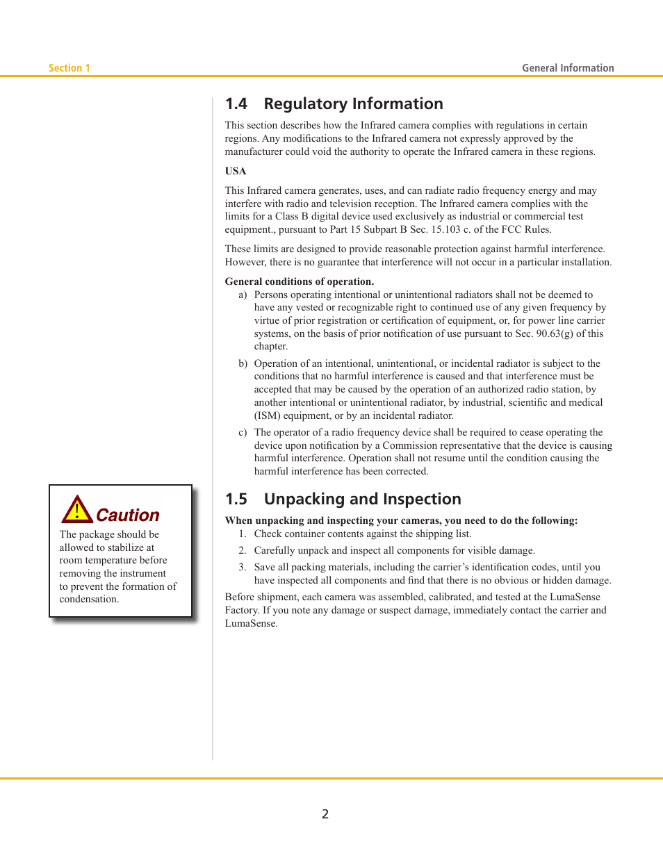 4 regulatory information, 5 unpacking and inspection | LumaSense Technologies MCS640 Manual User Manual | Page 6 / 26