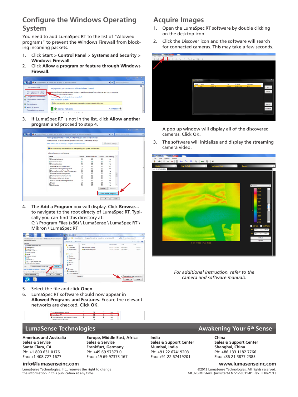 Configure the windows operating system, Acquire images, Lumasense technologies awakening your 6 | Sense | LumaSense Technologies MCS320 Quick Start Guide User Manual | Page 4 / 4