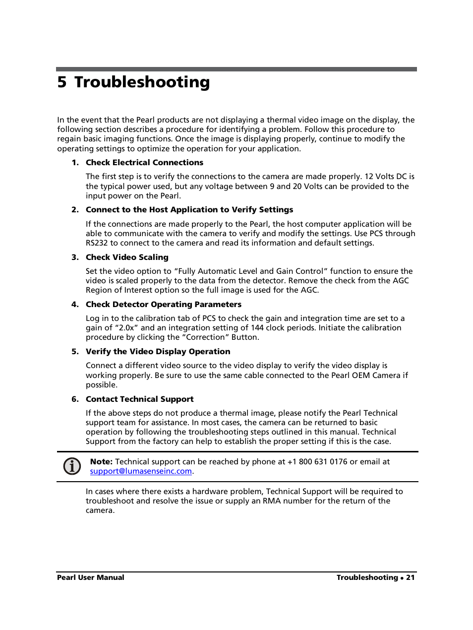 5 troubleshooting | LumaSense Technologies Pearl OEM Manual User Manual | Page 21 / 26